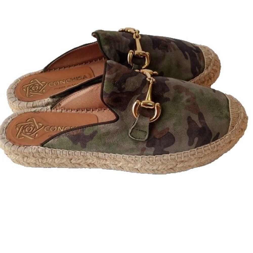 CONCHISA Camo Espadrille Mule Slip-On Loafers US 8.5  Handmade Footwear